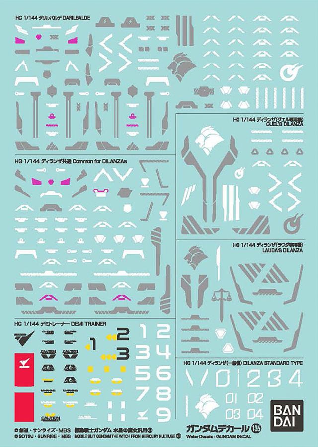 Gundam Decal 135 -  Mobile Suit Gundam: The Witch From Mercury Set 3 Multiuse Decal Sheets